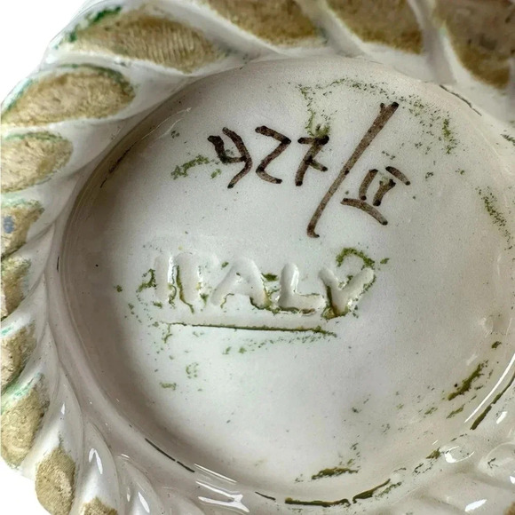 Capodimonte Vintage Art Woven Rope Vase Italy. White w/ Yellow & Red Roses Set - Picture 7 of 11